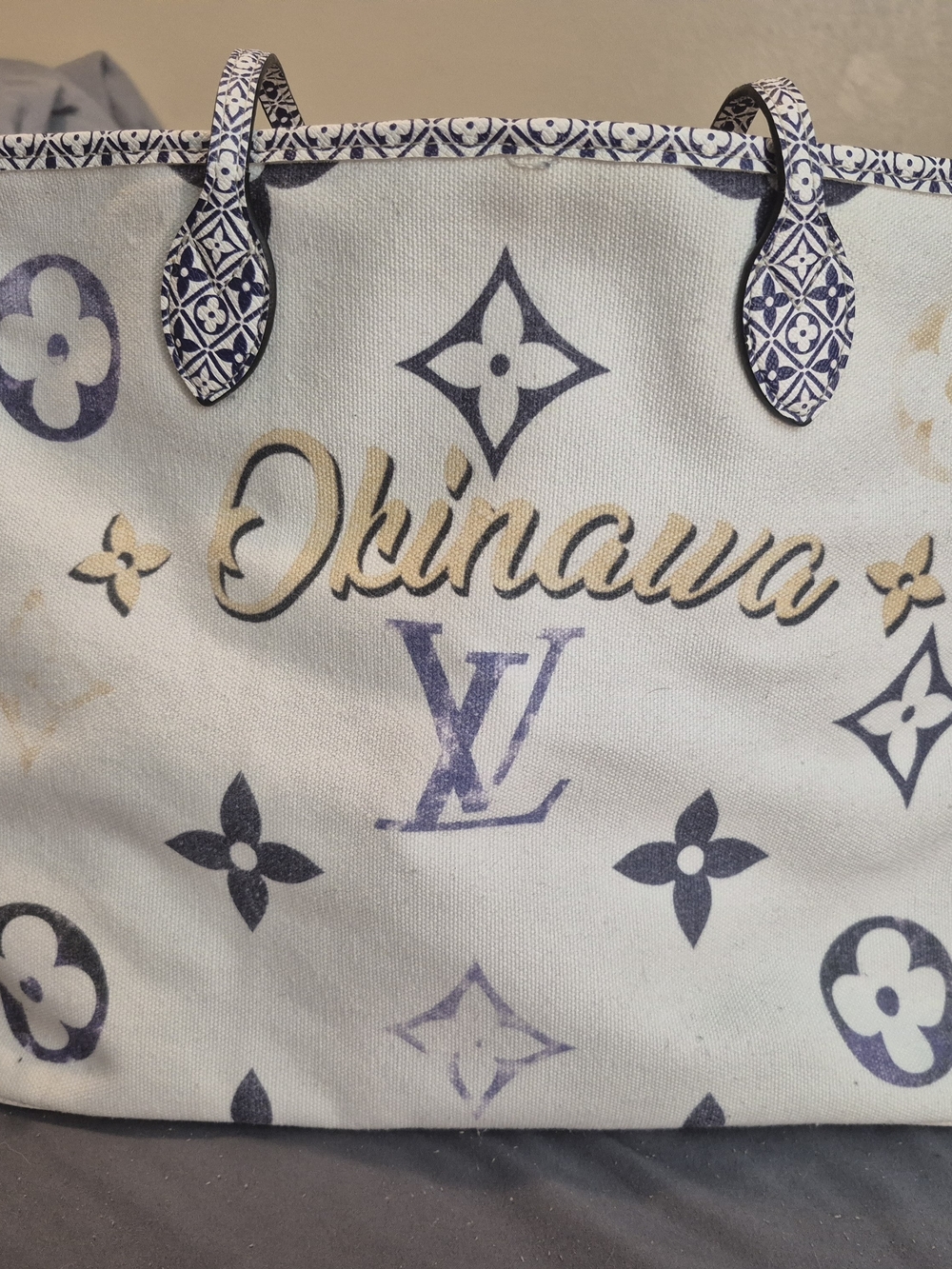 Louis Vuitton Canvas Okinawa Tote in Cream and Navy